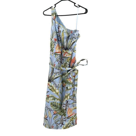 Ann Taylor Size 16‎ Petite Dress Blue Tropical Asymmetrical Strap Sleeveless NWT - Picture 1 of 9